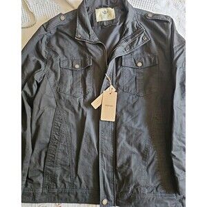 Wenven Gray Casual Canvas Cotton Military Lapel Jacket Full Zip Size 2XL  NEW